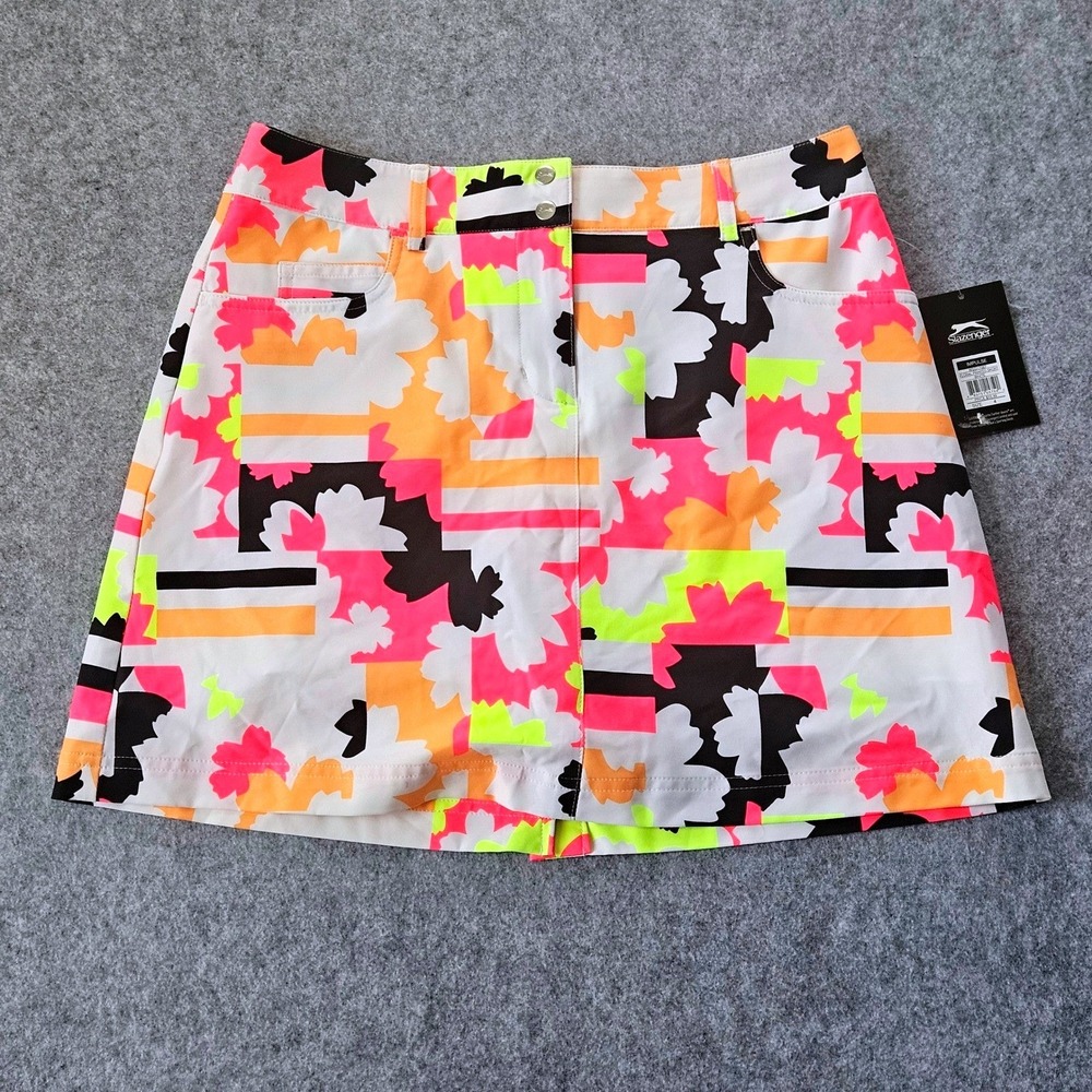 Slazenger Impulse Floral Printed Golf Skort Neon Abstract White Pink Size 4 NEW